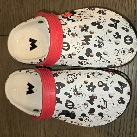CROCS Red and White Plush Slippers - Picture 1 of 6